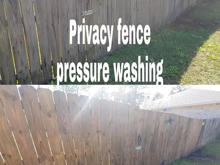 Privacy fence before and after pressure washing